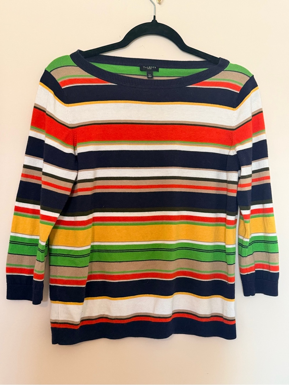 Talbots Multicolor Striped Long Sleeve Top - Navy, Green, Red, Yellow